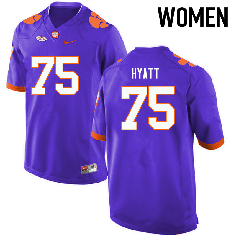 Women Clemson Tigers #75 Mitch Hyatt College Football Jerseys-Purple - Click Image to Close